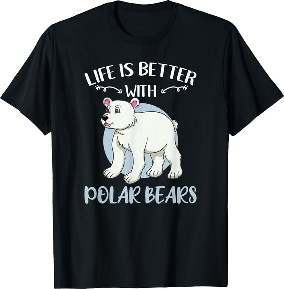Hiking Lover Design Life is Better with Polar Bears T-Shirt - Black