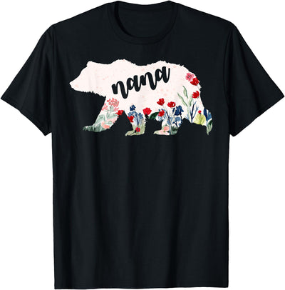 Nana Bear - Water Color Flower Grandma T-Shirt