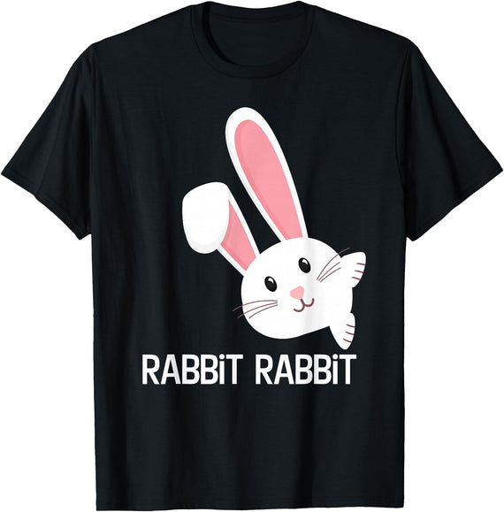 Rabbit First Day of the Month Good Luck Phrase T-Shirt in Black