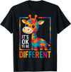 Autism Awareness Giraffe Lover Autism Awareness Giraffe Its Ok to Be Different T-Shirt - Black