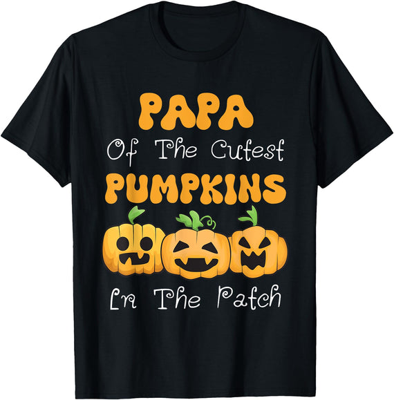 Grandpa Of The Cutest Pumpkins Halloween Papa Of The Cutest Pumpkins In The Patch Men Halloween T-Shirt - Black