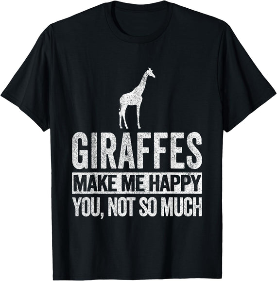 Funny Giraffe Lover Giraffe Boy Girl Gift Giraffes Make Me Happy Funny Giraffe Quote Retro T-Shirt - Black