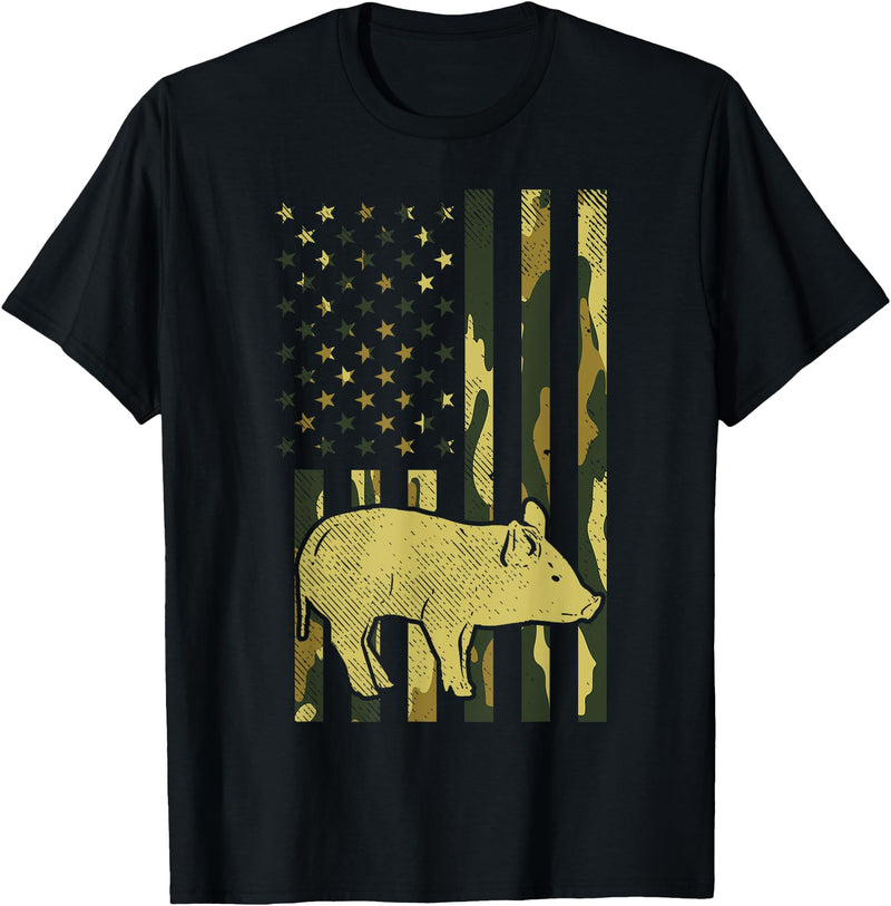 BoredKoalas Farming Farm Shirts Farmer Gifts Camo US Flag Pig Military Farm Animal Patriotic Farmer Gift T-Shirt - Black