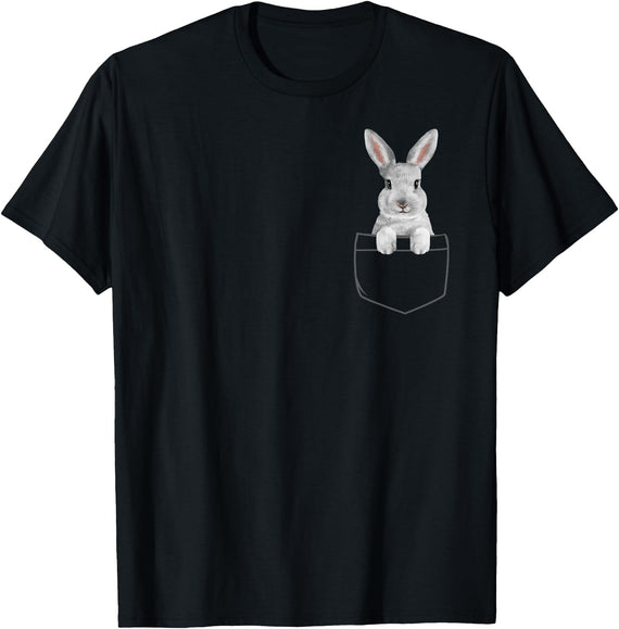 Bunny in a Pocket Girls Funny Easter Bunny T-Shirt in Black