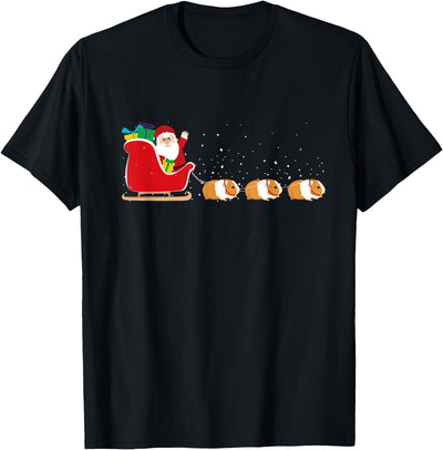 Guinea Pig Santa Christmas Sleigh - Funny Xmas T-Shirt