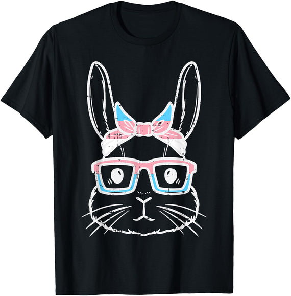Bunny Rabbit Trans Bandana Glasses Esaster Transsexual Pride T-Shirt in Black