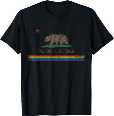 California Republic Bear LGBT Gay Pride Month Rainbow Flag T-Shirt