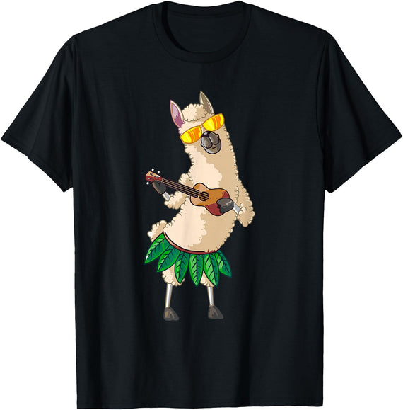 Llama Ukulele Luau TShirt Cute Gifts Llama Ukulele Luau Cute Funny Cool Hawaii Alpaca Gift T-Shirt - Black