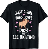Pigs Memme Pigs And Ice Skating Gifts for Girls Women T-Shirt - Black