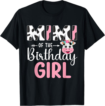 Family Cow Lover Mimi of the Birthday Girl Farm Cow T-Shirt