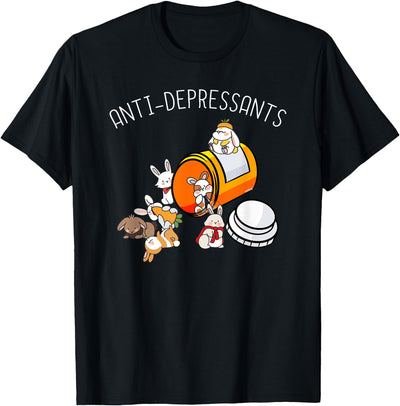 Anti-Depressants Pill Bottle Spilling Bunnies Tee