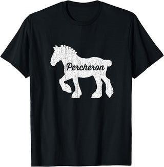 Angry Ant Graphics - Percheron Horse Distressed Silhouette of Percheron Draft Horse T-Shirt - Black