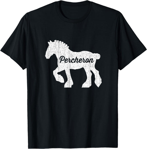Angry Ant Graphics - Percheron Horse Distressed Silhouette of Percheron Draft Horse T-Shirt - Black