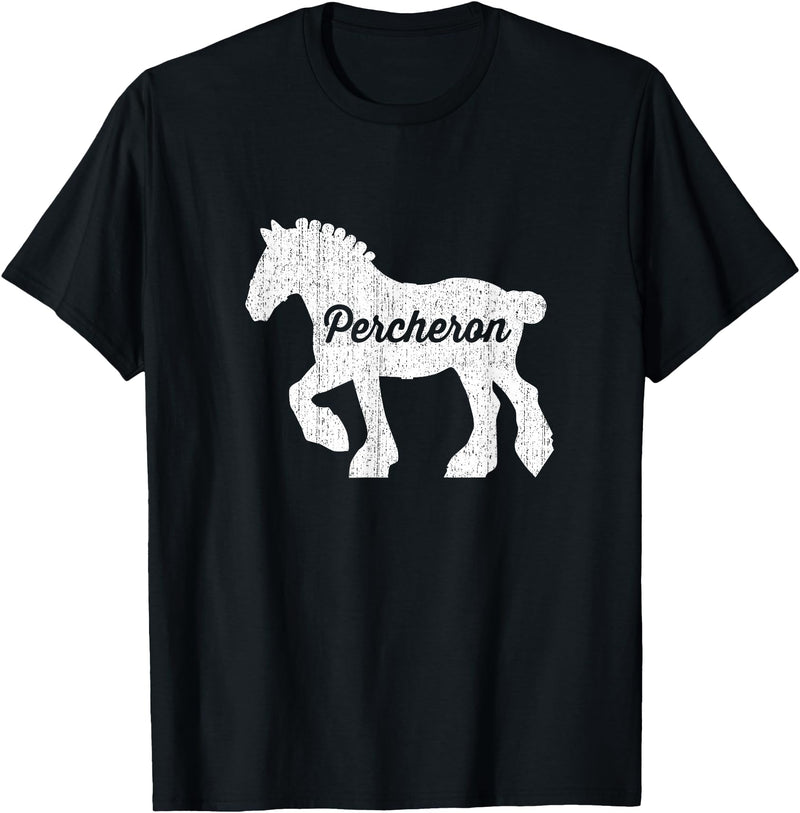 Angry Ant Graphics - Percheron Horse Distressed Silhouette of Percheron Draft Horse T-Shirt - Black