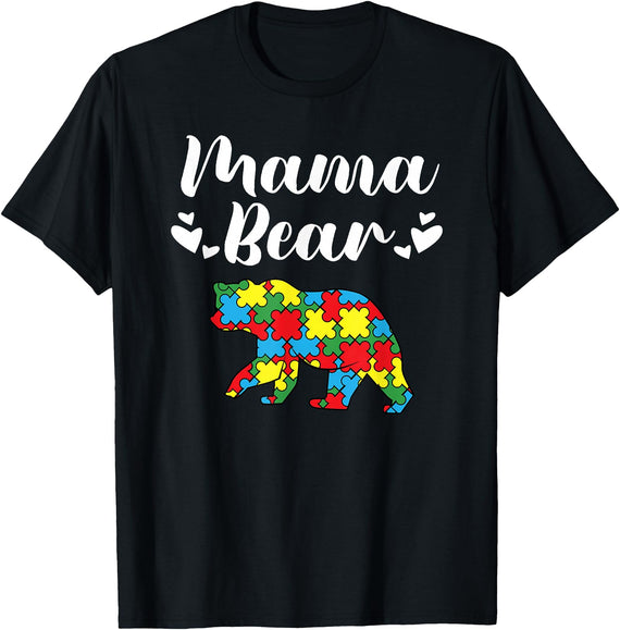 Mama Bear Autism Awareness Mom Puzzle Clothing Co Autism Awareness Mama Bear Proud Autistic Mom T-Shirt - Black
