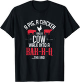 Old Fashioned Joke Teez A Pig A Chicken And A Cow Funny BBQ Joke T-Shirt T-Shirt - Black