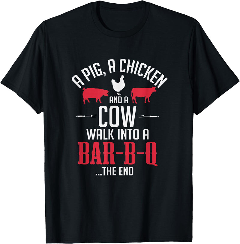 Old Fashioned Joke Teez A Pig A Chicken And A Cow Funny BBQ Joke T-Shirt T-Shirt - Black
