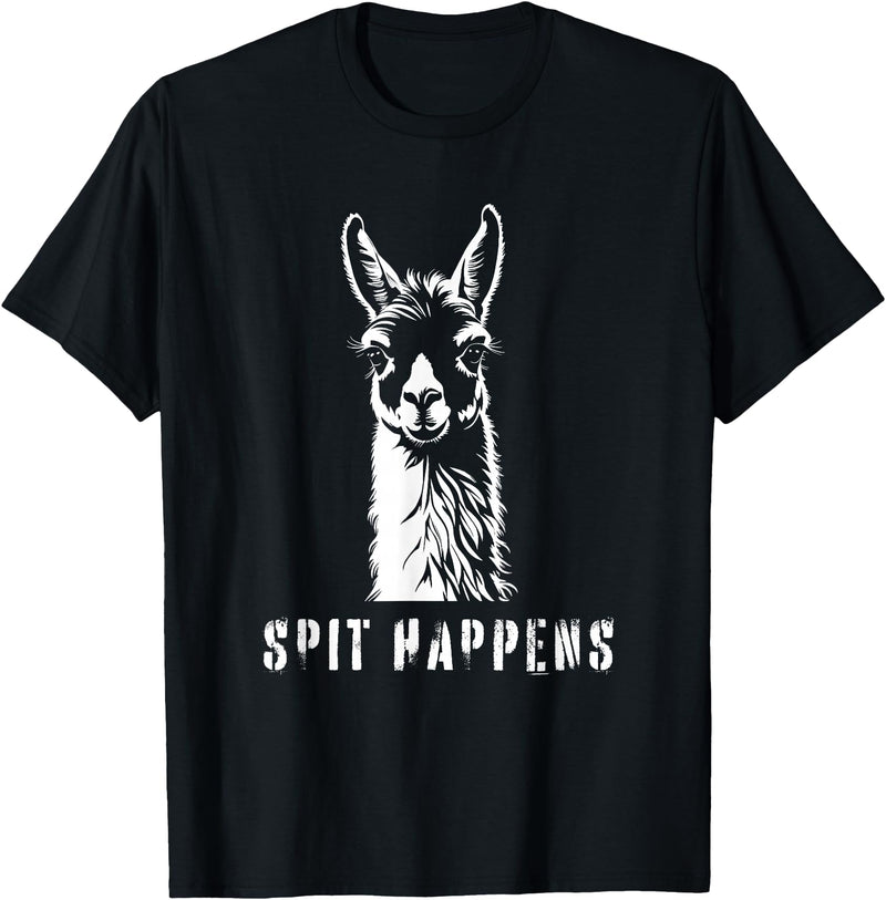 Funny Llama Spit Happens - Llama Drama T-Shirt - Black