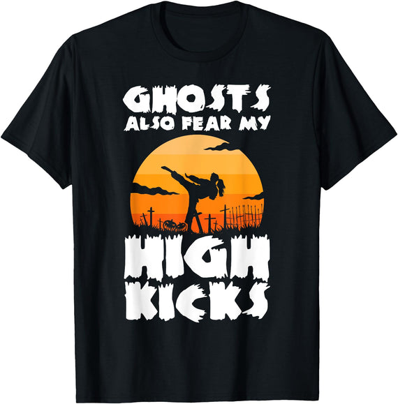 Korean Martial Arts Combat Halloween TKD Ghosts Also Fear My High Kicks Halloween Taekwondo T-Shirt - Black