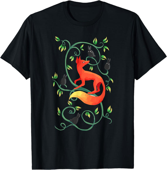 Fox Is Hanging Around with Rabbits T-Shirt in Black