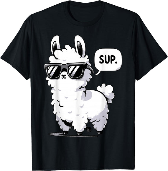 Magical and Funny Llama lover Gifts Alpaca Llama with Sunglasses Sup T-Shirt - Black