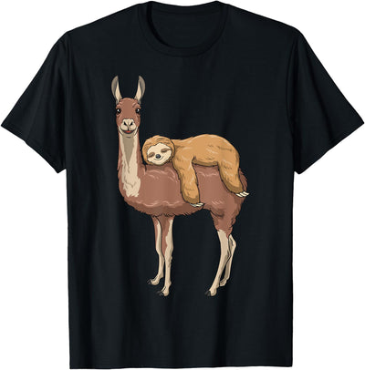 SubliminalFantasy Co. Sloth Llama Sloth Riding Llama Sloth Sleeping on Llama T-Shirt