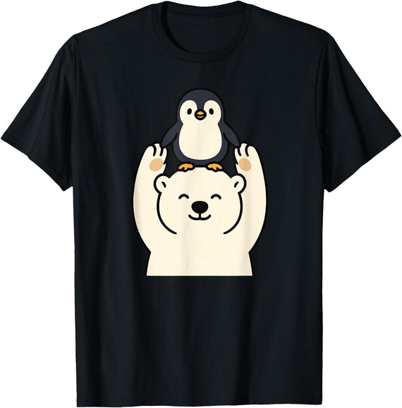 Wild Harmony Friends Co Polar Bear Penguin Friendship Cute Best Friends T-Shirt - Black