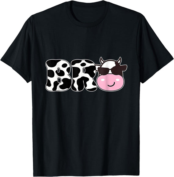 Brother Of The Birthday Girl Cow Family Party Deco Bro of The Birthday Girl Farm Cow Themed Family Matching T-Shirt - Black