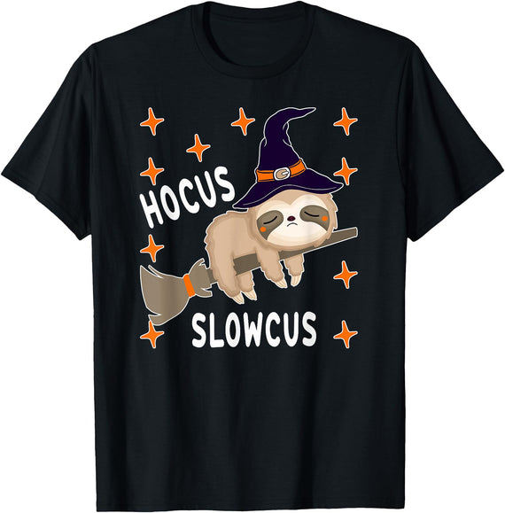 Funny Sloth Witch Halloween Costume 2021 Hocus Slowcus Cute Funny Sloth Halloween 2021 Costume Gift T-Shirt - Black