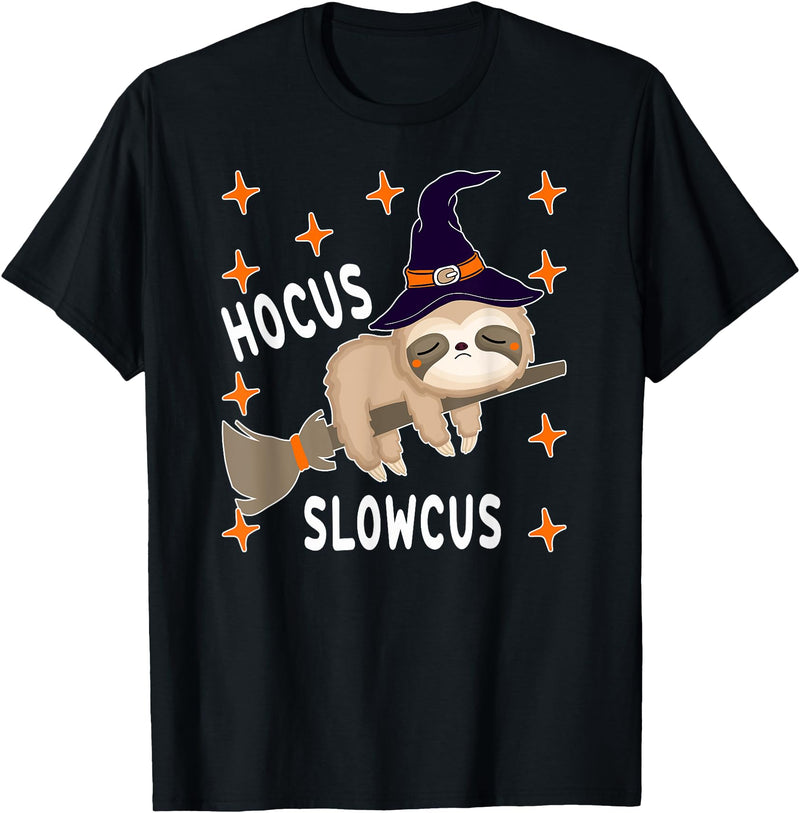Funny Sloth Witch Halloween Costume 2021 Hocus Slowcus Cute Funny Sloth Halloween 2021 Costume Gift T-Shirt - Black