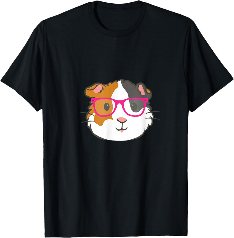 Hipster Animal Merch Co Cute Hipster Guinea Pig Hamster In Pink Eye Glasses Gift T-Shirt - Black