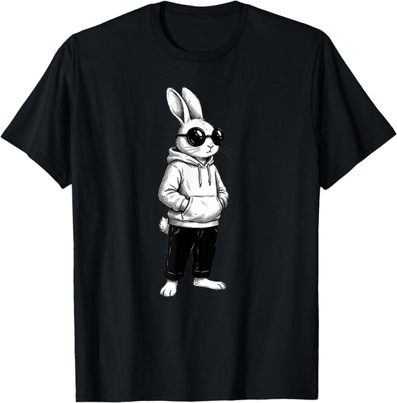 Cool Bunny Hipster Black Sunglasses Easter Rabbit 4 Boy Kids T-Shirt in Black