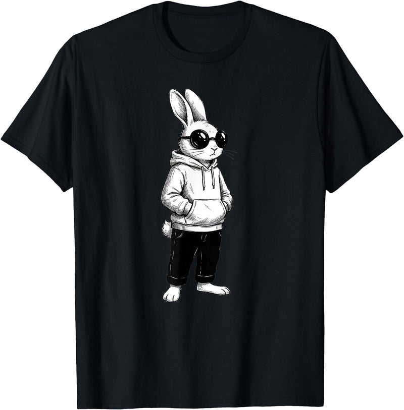 Cool Bunny Hipster Black Sunglasses Easter Rabbit 4 Boy Kids T-Shirt in Black