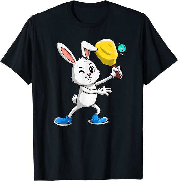 Pickleball Bunny Rabbit Easter Day for Pickleball Player T-Shirt in Black