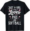 Pigs Memme Just A Girl Who Loves Pigs And Softball Gift Women T-Shirt - Black