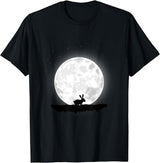 Rabbit in Moon and Moonlight T-Shirt in Black