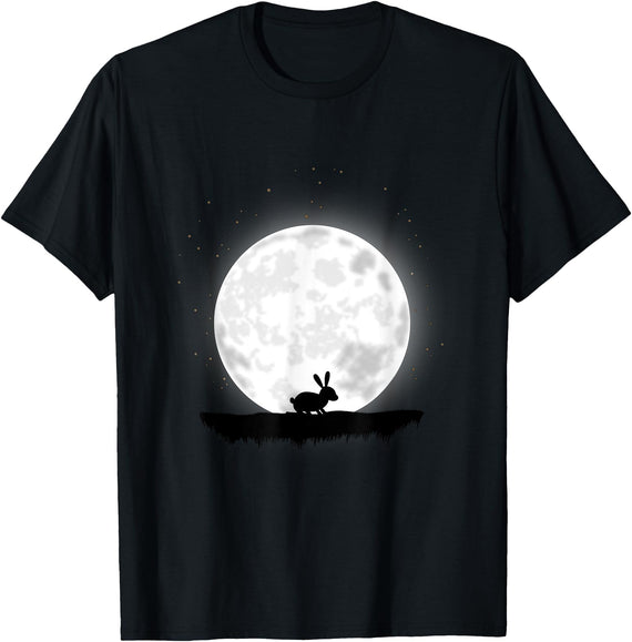 Rabbit in Moon and Moonlight T-Shirt in Black