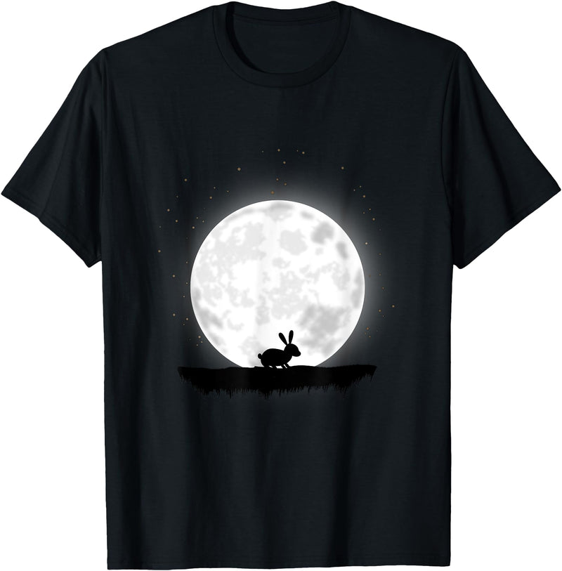 Rabbit in Moon and Moonlight T-Shirt in Black