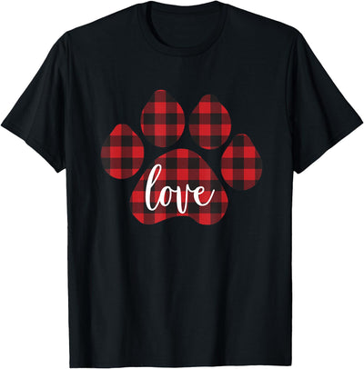 Buffalo Plaid Dog Paw Print Love T-Shirt