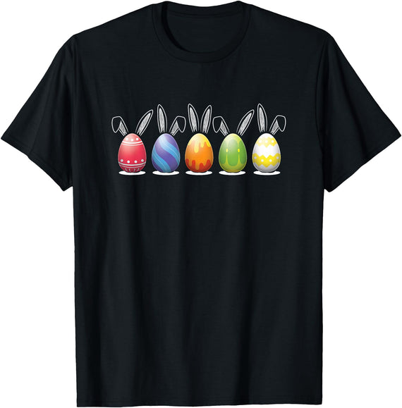 Cute Easter Eggs Bunny Rabbit Ears Kids Adult T-Shirt in Black