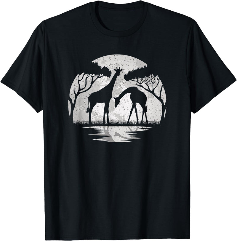 BALARI Giraffe Moon Vintage Giraffe Lover Wildlife Men Women T-Shirt - Black