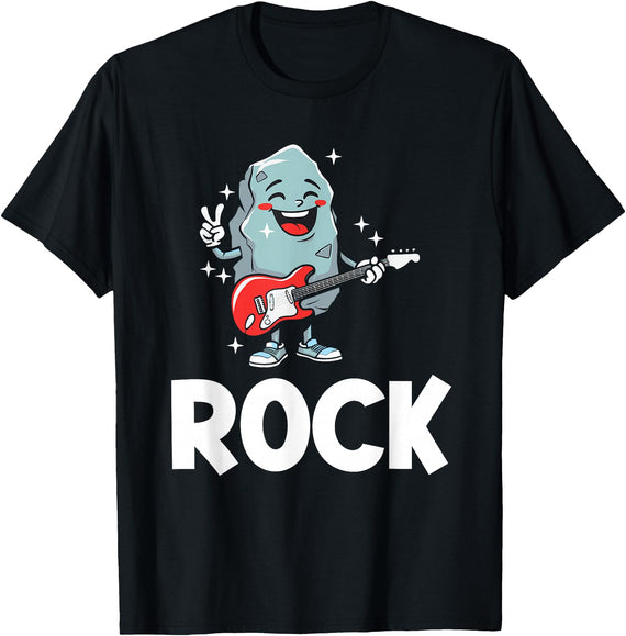 Rock Scissors Paper Matching Family Rock Scissors Paper Halloween Costumes Cute Rock with Guitar T-Shirt - Black
