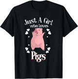Cool Animal Farmers Year Of Pig Women Girl Designs Funny Just A Girl Who Loves Pigs Gift | Cute Mini Piggy Kids T-Shirt - Black