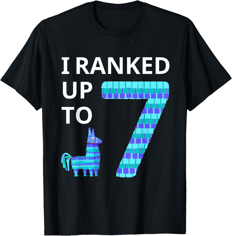 I Ranked Up to 7 Birthday Video Game Llama Piñata Birthday T-Shirt - Black