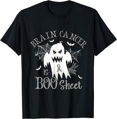 Best Spooky Halloween Shirts Brain cancer Is Boo Sheet Grey Ribbon Halloween T-Shirt