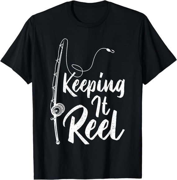 Keeping It Reel Fishing Gifts Fishing Pole Keeping it Reel Joke Funny Fish T-Shirt - Black