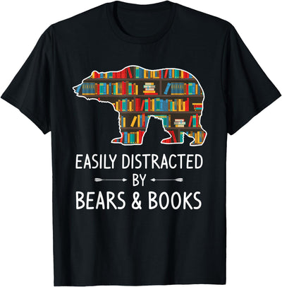 Cool Wild Bear Animal Funny Hunting Gift Designs Easily Distracted By Bears & Books Lover Gift Mammal Animal T-Shirt