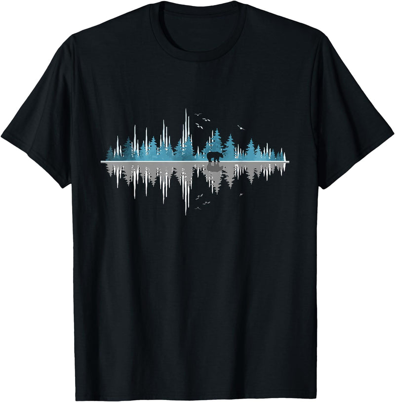 Outdoor Wild Retro Forest Gifts Trees Reflection Wildlife Nature Animal Bear Outdoor Forest T-Shirt - Black