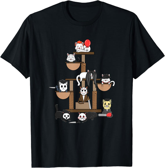 Novelty Halloween Clothing & Gifts Co Scary Cat Play Tower Creepy Halloween Horror Kitty Kitten Men Women T-Shirt - Black