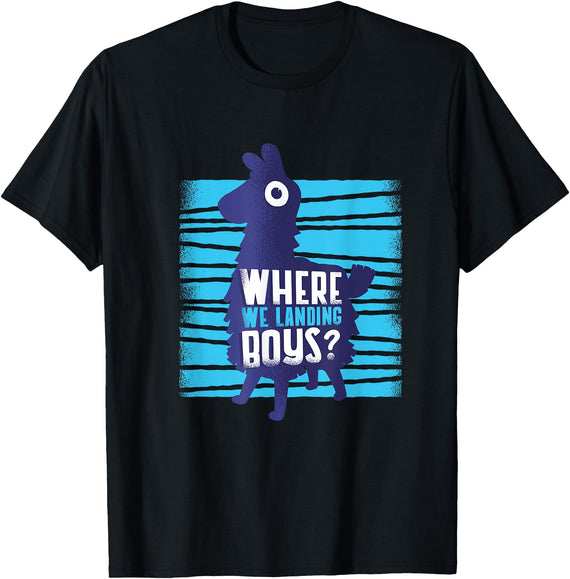 Llama Gaming Video Gamer Gifts Llama - Where we landing boys? Gamer Gift T-Shirt - As Pictured